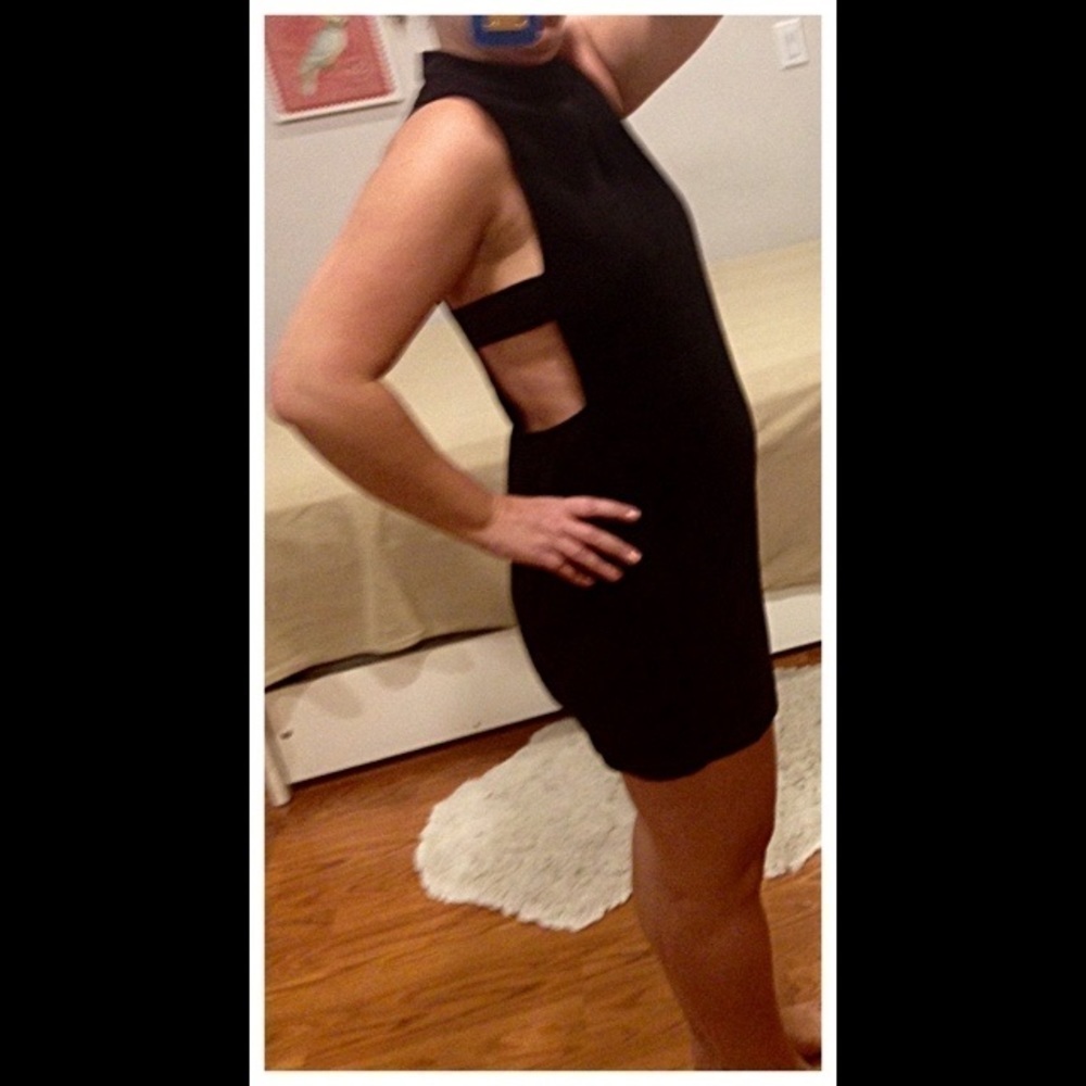 Faux Suede Little Black Dress with Side Cutouts